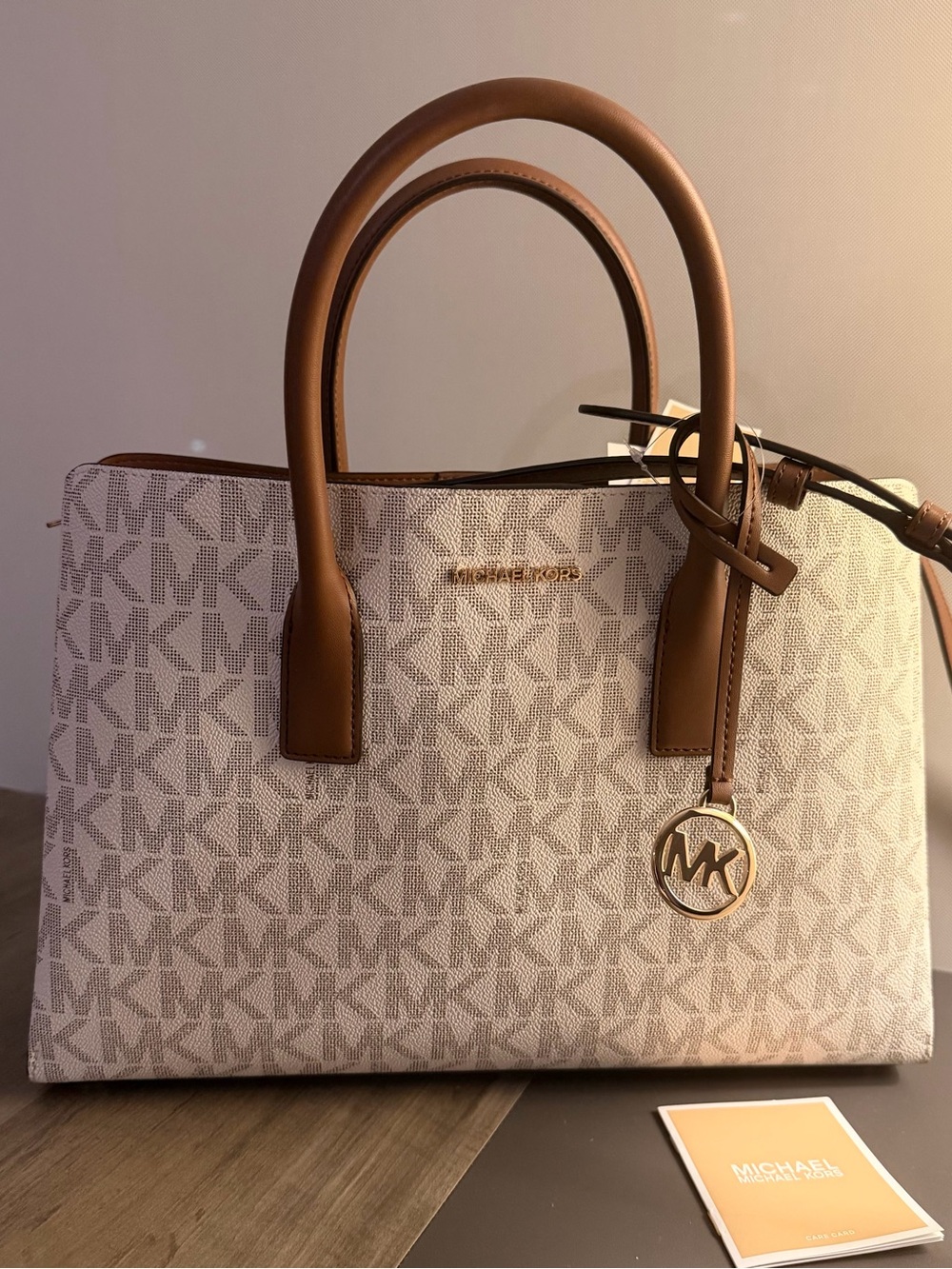 Michael Kors Ruthie Vanilla Satchel with Brown Trim